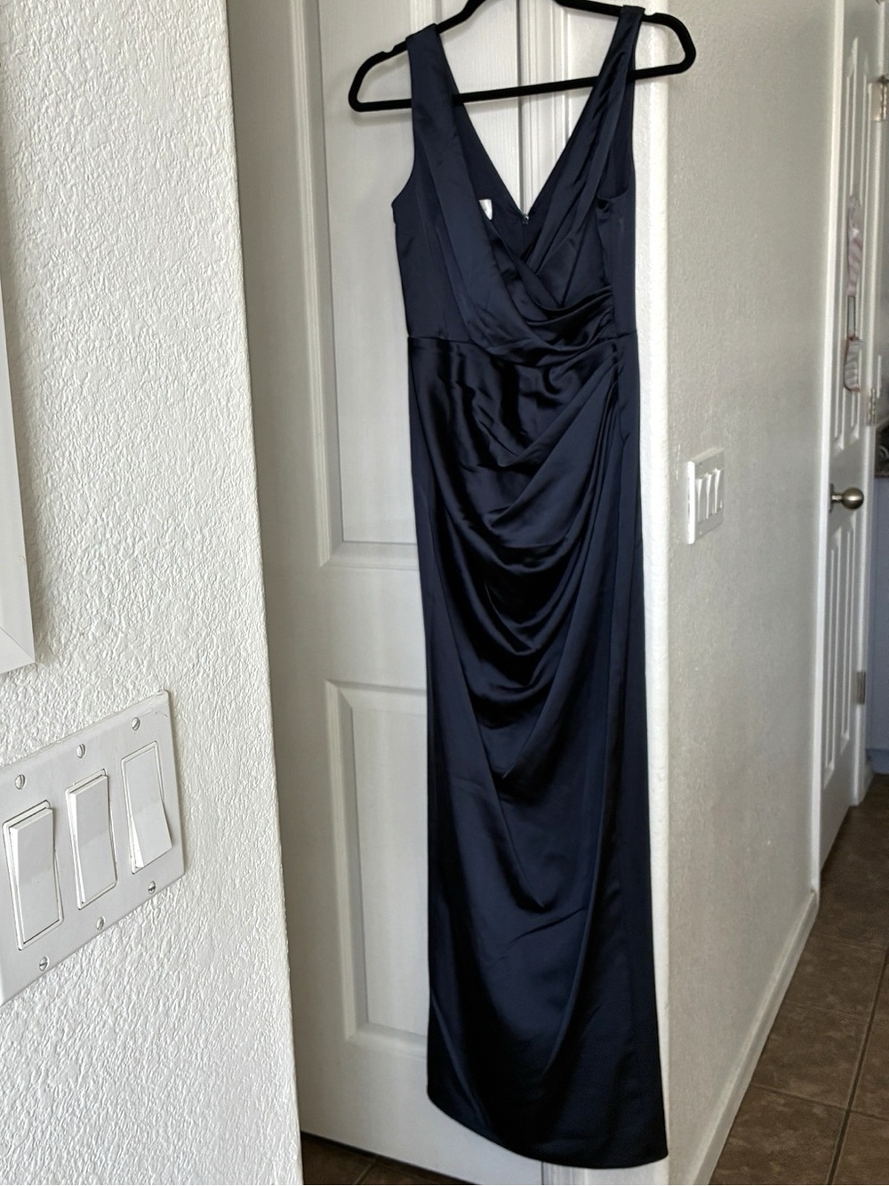 After Six Valentina 6929 Satin Maxi Dress Navy S-A